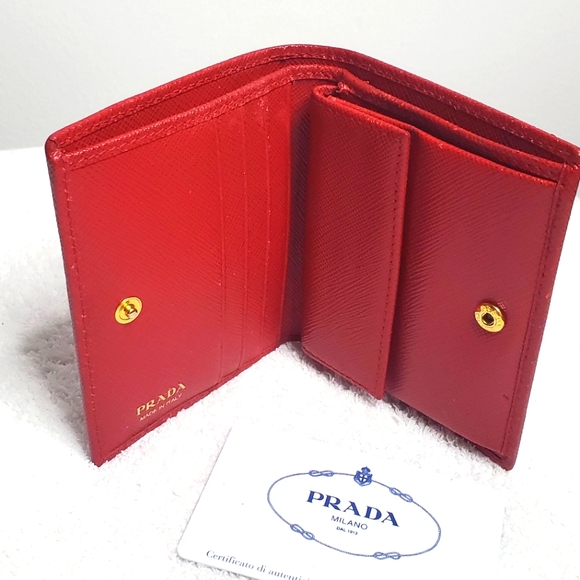 PRADA -Small-wallet Saffiano Leather-red -Perfect conditions-No call-outs - Picture 11 of 15